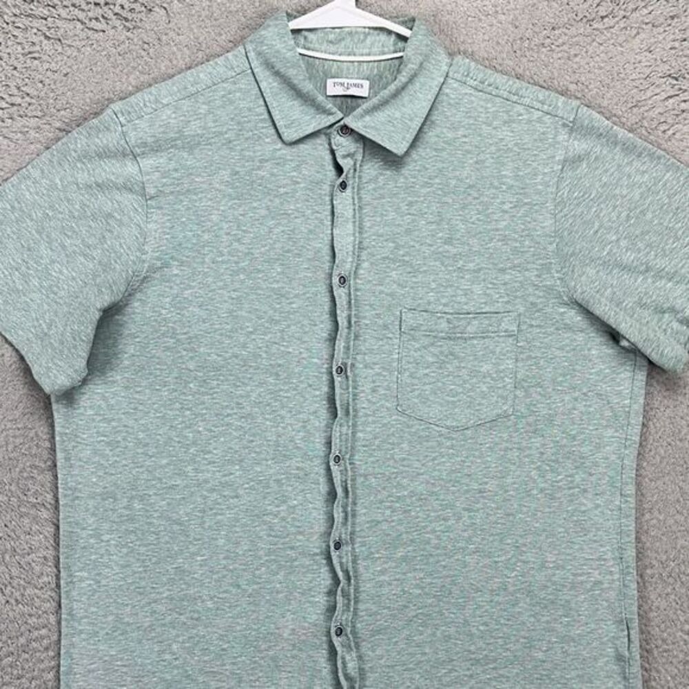 Tom James Linen Blend Button Up Shirt Adult XL Light Green Short Sleeve Mens